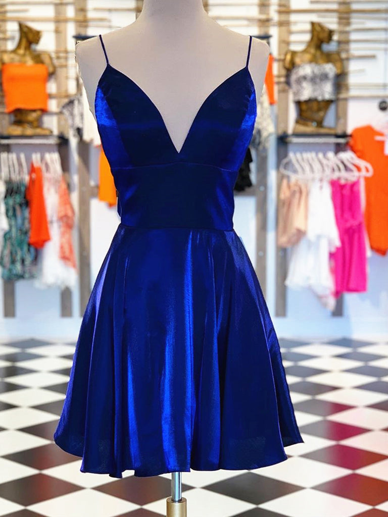 A Line V Neck Short Royal Blue Prom ...